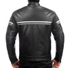 Metropolis Grey Black Motorcycle Leather Jacket, genuine cowhide leather, YKK zippers, removable CE protectors, removable inner lining, back photo