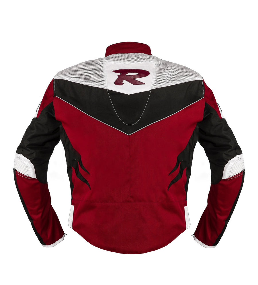 OLYMP RED MOTORCYCLE RACING TEXTILE JACKET, CE PROTECTED, protectors, inner lining, back photo