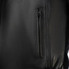 CHALLENGER BLACK MOTORCYCLE LEATHER JACKET, cowhide leather, ce protectors, protected, close-up photo