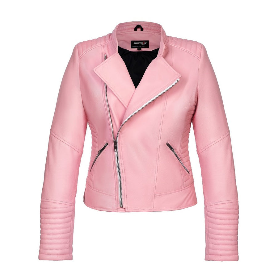 ROSA ARMORED WOMEN'S MOTORCYCLE PINK LEATHER JACKET front photo