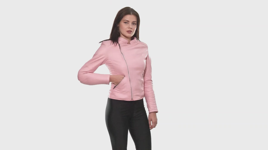 ROSA ARMORED WOMEN'S MOTORCYCLE PINK LEATHER JACKET