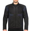 Corelli MG Rocket blue black motorcycle textile jacket, mesh, cordura racing, YKK zippers, removable CE protectors, removable inner lining, pockets, model photo