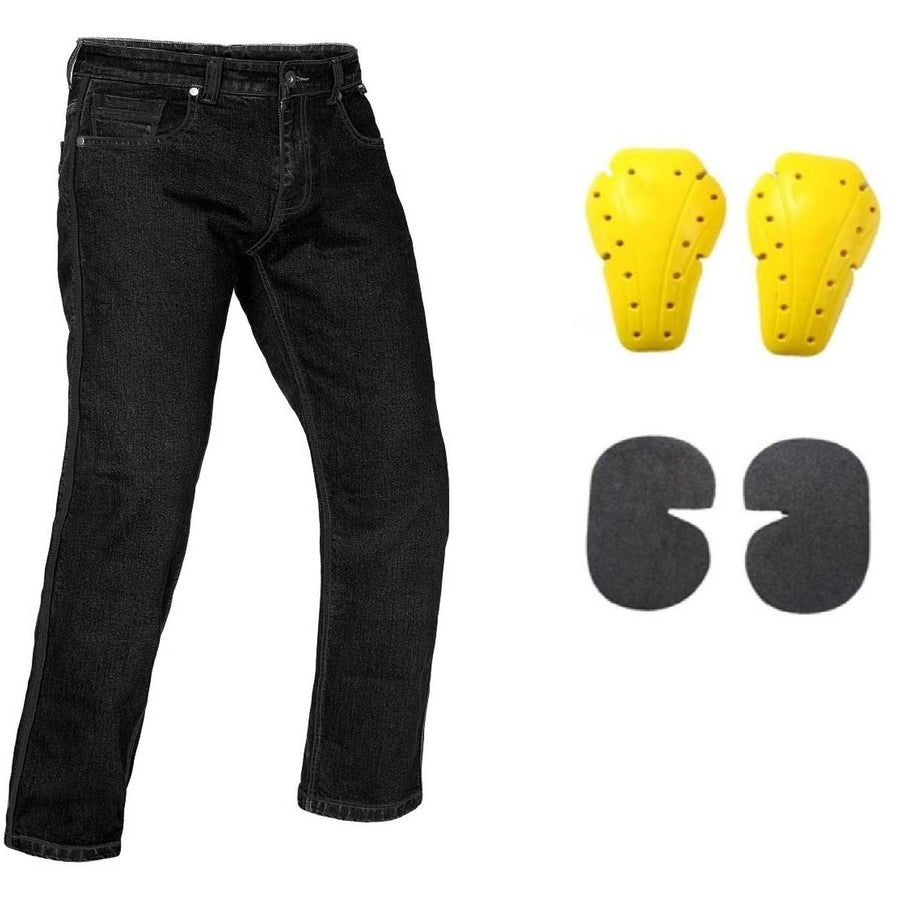 Corelli MG City rider men's protected motorcycle black kevlar jeans, removable CE protectors, cordura, front photo