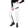 equilibrium white women motorcycle leather pants, genuine cowhide leather, removable ce protectors, kevlar, cordura, YKK zippers, pockets, front photo