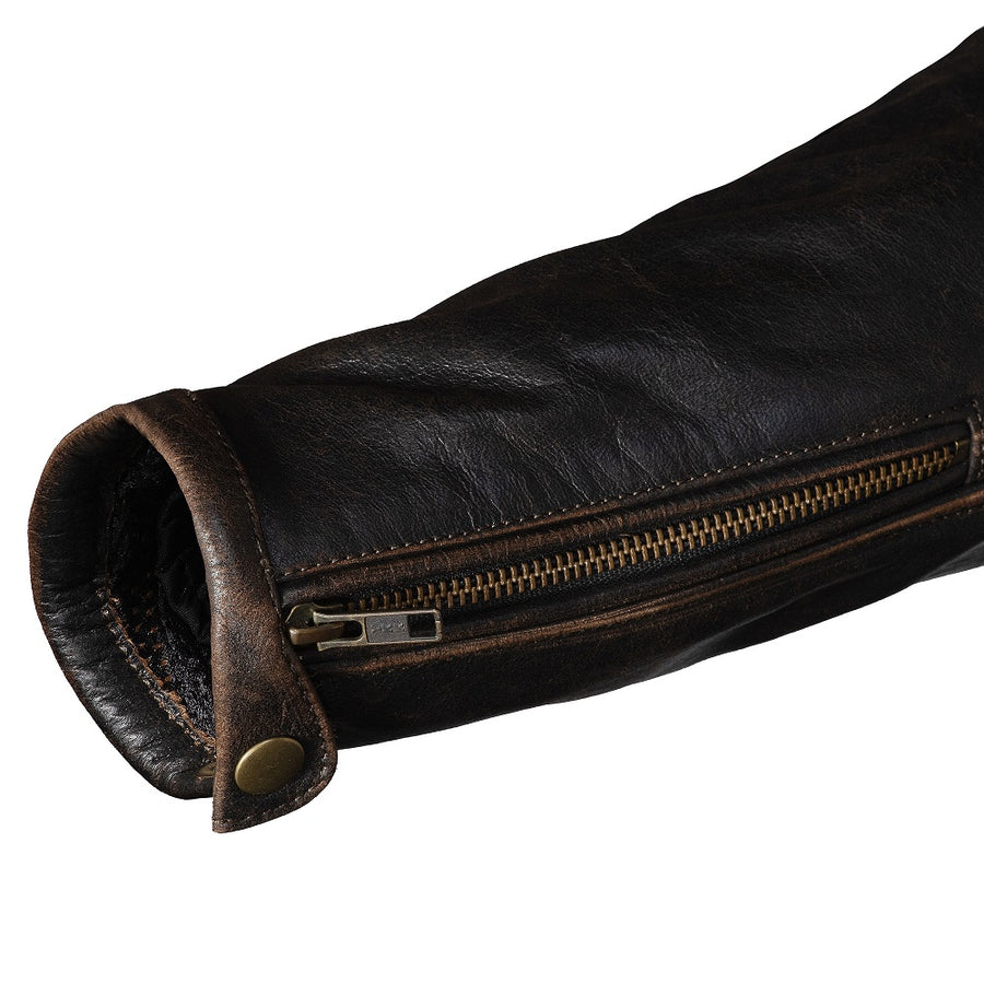 Corelli MG Vivi il momento brown motorcycle racing retro washed off leather jacket, genuine cowhide leather, removable CE protectors, removable inner lining, pockets, YKK zippers, sleeve photo