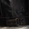 Corelli MG Vivi il momento brown motorcycle racing retro washed off leather jacket, genuine cowhide leather, removable CE protectors, removable inner lining, pockets, YKK zippers, close-up photo