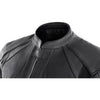 Corelli MG Transporter black motorcycle racing leather jacket, genuine cowhide leather, removable CE protectors, removable inner lining, pockets, YKK zippers, close-up photo