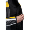 Corelli MG legacy black yellow white motorcycle racing leather jacket, genuine cowhide leather, removable CE protectors, removable inner lining, pockets, YKK zippers, close-up photo