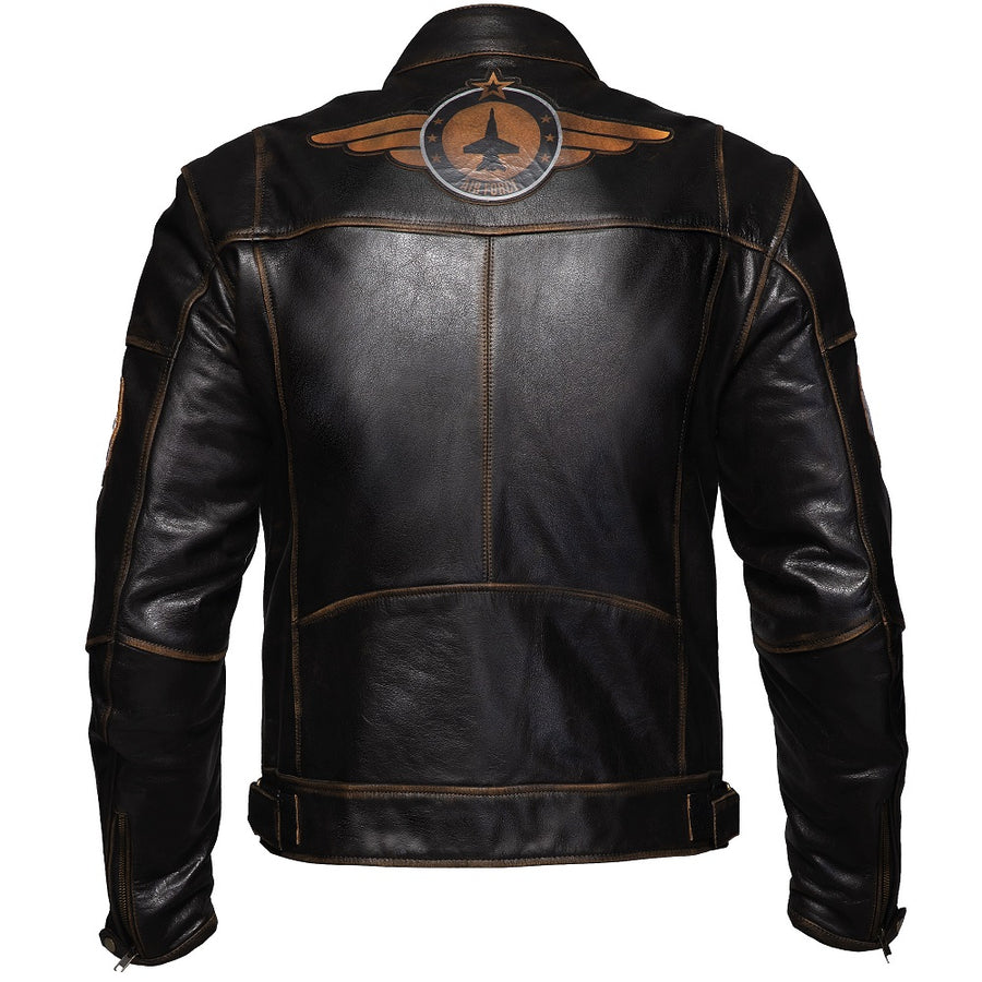 Corelli MG Vivi il momento brown motorcycle racing retro washed off leather jacket, genuine cowhide leather, removable CE protectors, removable inner lining, pockets, YKK zippers, back photo