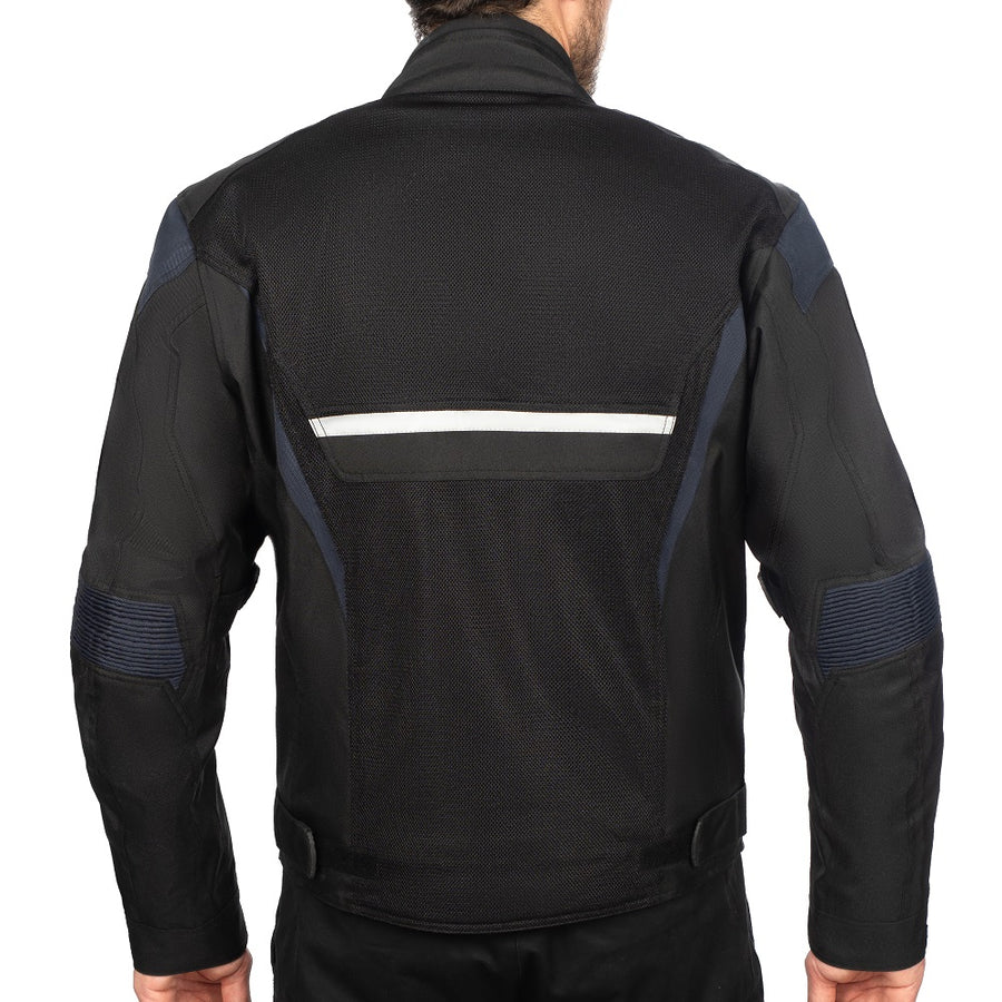 Corelli MG Rocket blue black motorcycle textile jacket, mesh, cordura racing, YKK zippers, removable CE protectors, removable inner lining, pockets, back photo