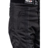 Corelli MG Storm black motorcycle racing textile pants, removable CE protectors, removable inner lining, mesh, cordura, YKK zippers, pockets, close-up photo