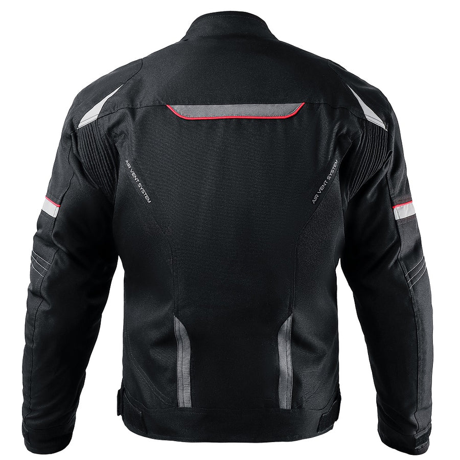 Corelli MG Urban black motorcycle textile jacket, mesh, cordura racing, YKK zippers, removable CE protectors, removable inner lining, pockets, waterproof, windproof, back photo