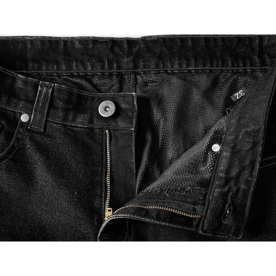 Corelli MG City rider men's protected motorcycle black kevlar jeans, removable CE protectors, cordura, close-up photo