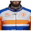 Corelli MG California racing team motorcycle textile protected jacket, removable CE protectors, mesh, cordura, removable inner lining, blue, white, orange, YKK zippers, pockets, front photo