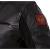 Corelli MG Russia black motorcycle racing leather jacket, genuine cowhide leather, removable CE protectors, removable inner lining, pockets, YKK zippers, close-up photo