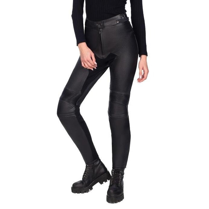 ECLIPSE BLACK WOMEN MOTORCYCLE LEATHER PANTS, cowhide leather, ce protectors