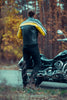 Corelli MG legacy black yellow white motorcycle racing leather jacket, genuine cowhide leather, removable CE protectors, removable inner lining, pockets, YKK zippers, model photo