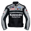 Kawasaki GRAY MOTORCYCLE RACING TEAM LEATHER JACKET (NO HUMP) (COLLECTIBLE), removable CE protectors, removable inner lining, genuine cowhide leather, YKK zippers, pockets, front photo