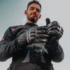Corelli MG raven carbon racer leather gloves, genuine cowhide leather, front photo